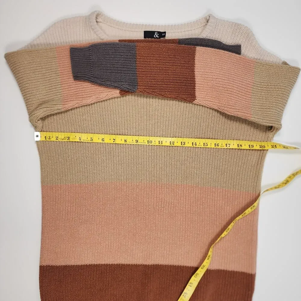 Ampersand Avenue Colorblock Knit Sweater Women’s Size S‎ Cream Brown Pullover